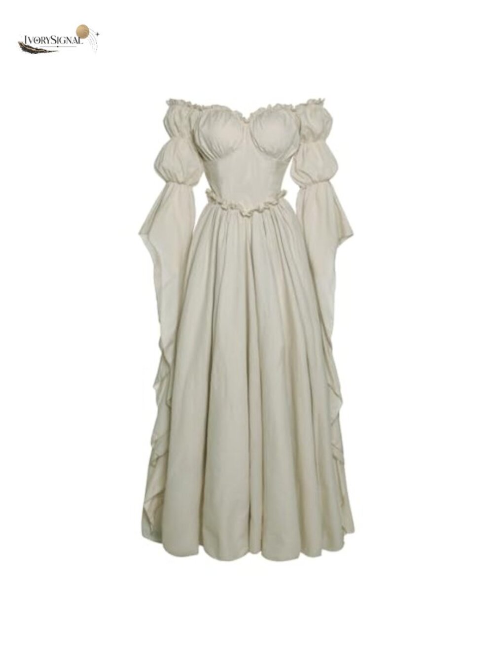 Medieval Renaissance Victorian Costume Dress Off Shoulder Long Puff Sleeve